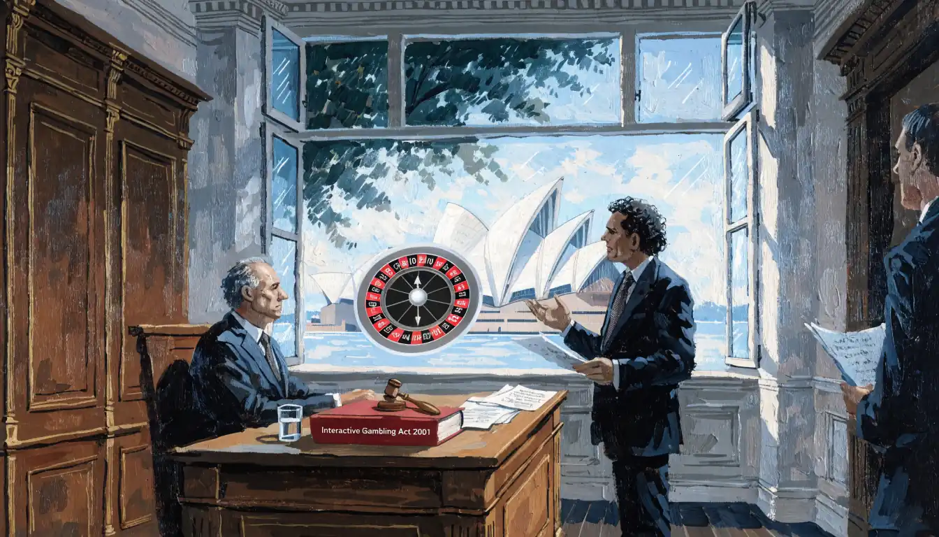 Courtroom with Sydney Opera House view and holographic roulette wheel