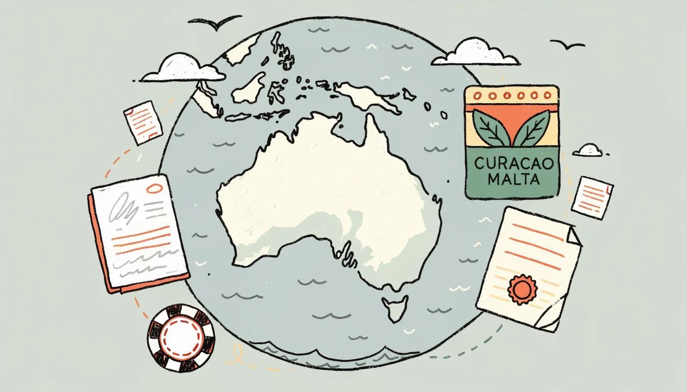 Globe highlighting Australia with Curacao and Malta stamps