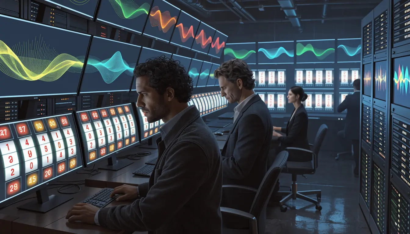 Server room visualizing RTP calculations for slots