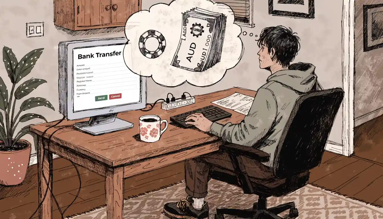Player reviewing cash-out process on computer screen