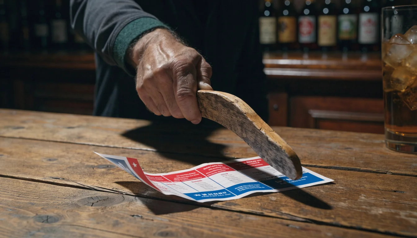 Bonus voucher torn by hand holding boomerang on table