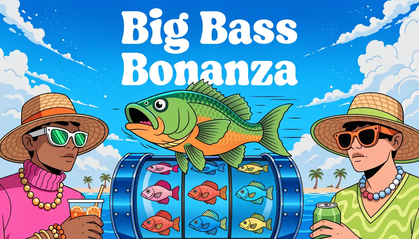 Fishing‑themed slot machine with big fish and neon reels