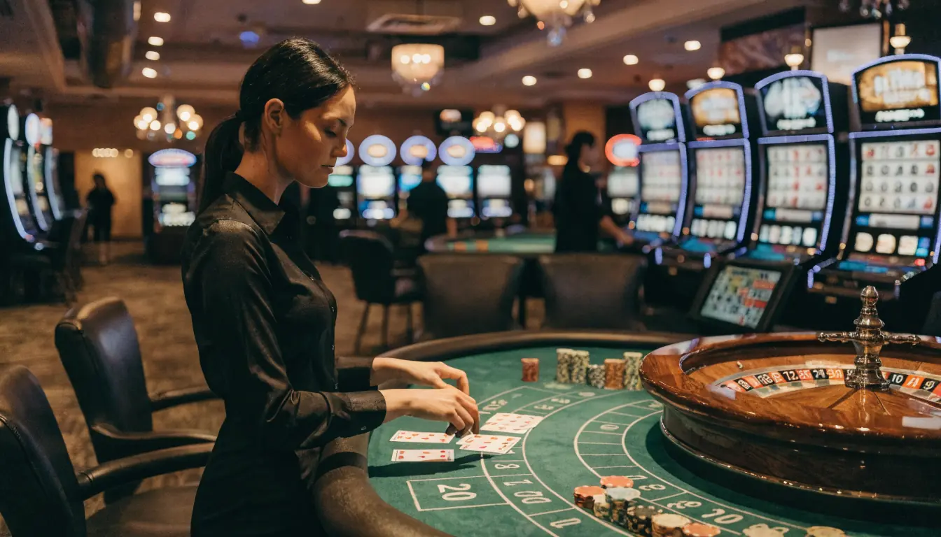 Live dealer dealing cards at casino table in Australia