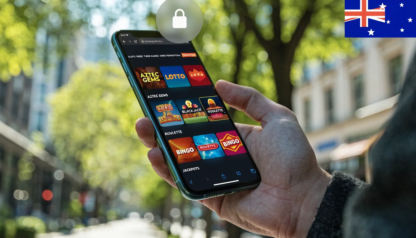 Phone showing browser‑based casino lobby with padlock icon