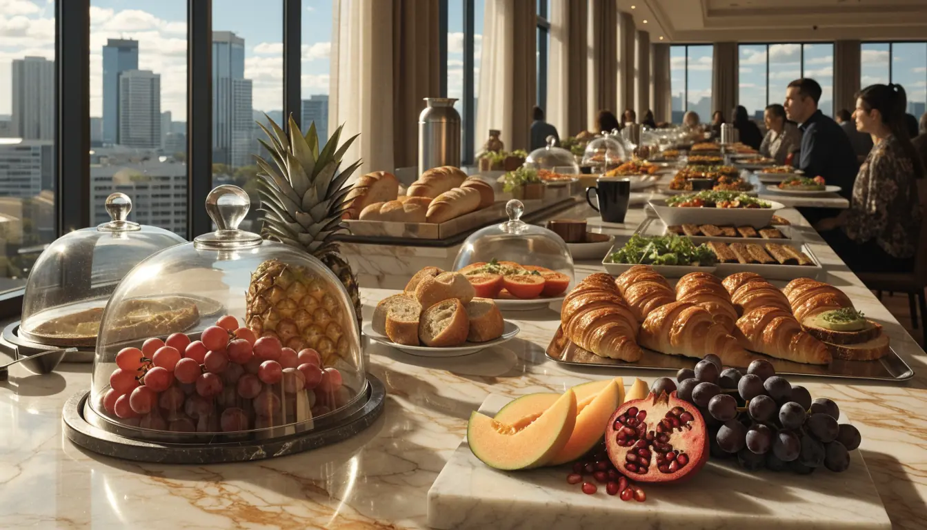 Luxurious casino breakfast buffet with Australian dishes.