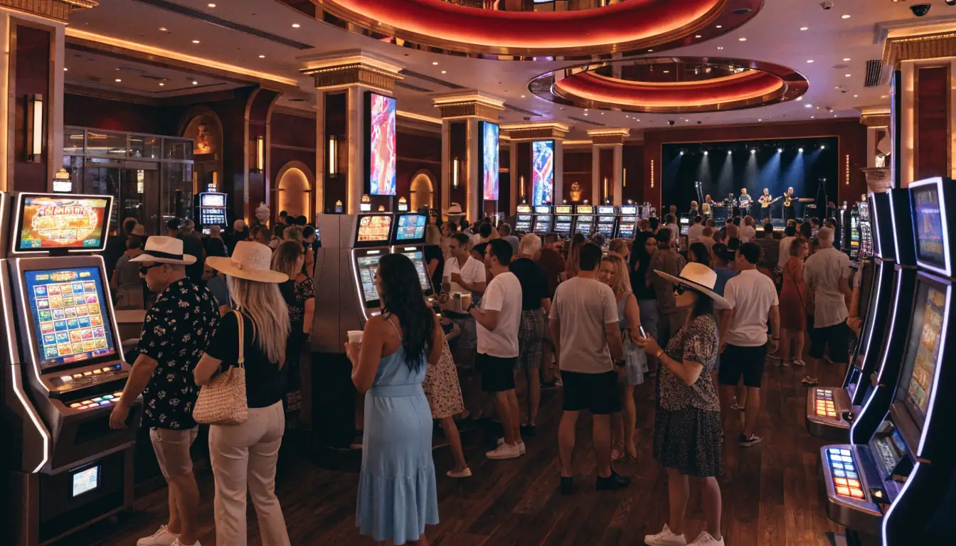 Renovated casino interior with gaming floor and stage