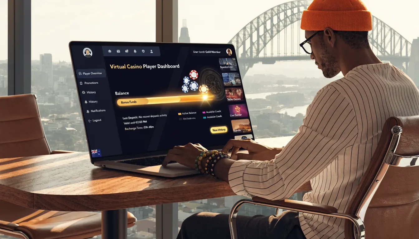 Laptop view of bonus balance beside casino chips