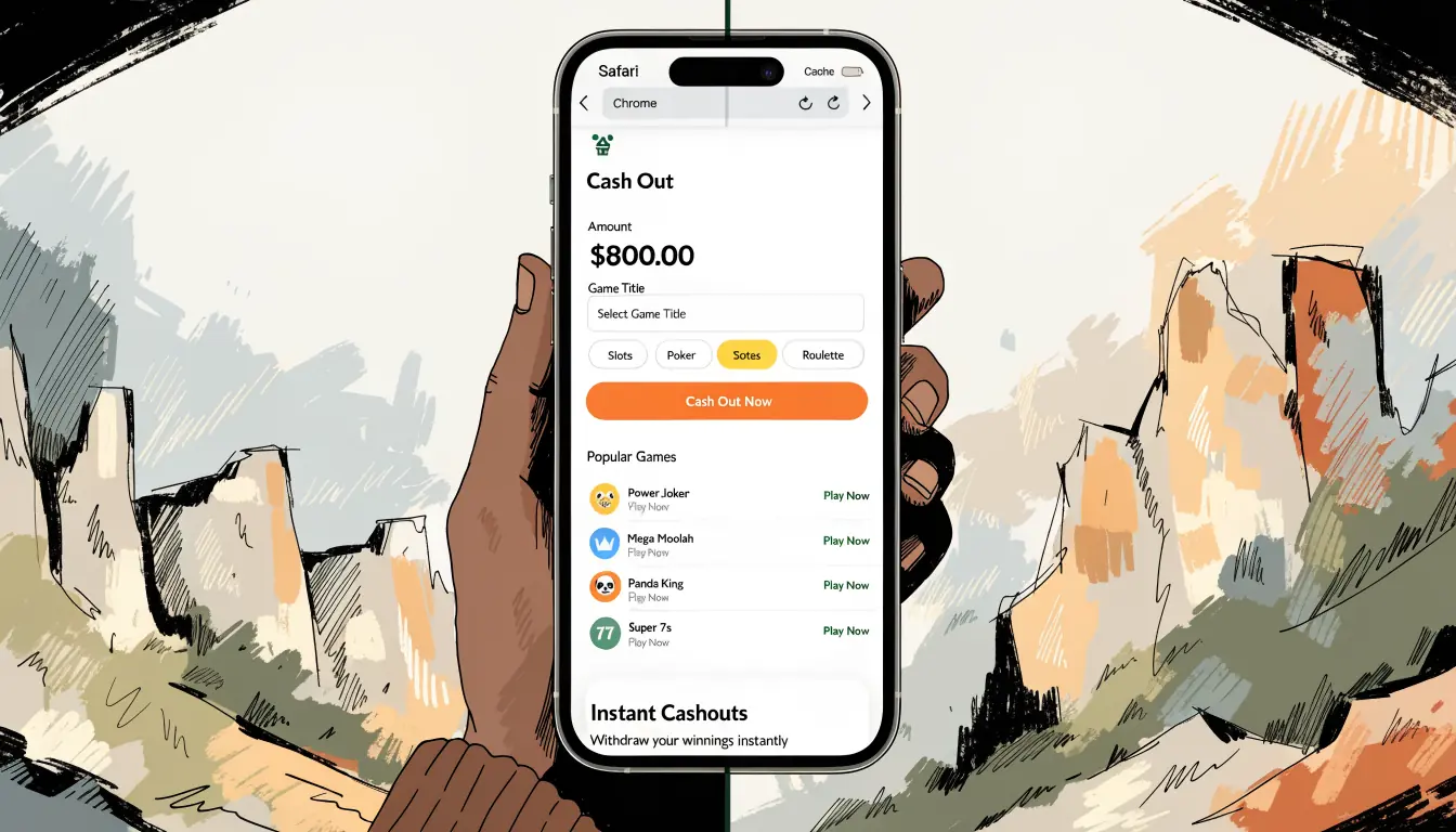Split-screen mobile browsers with identical casino withdrawal UI