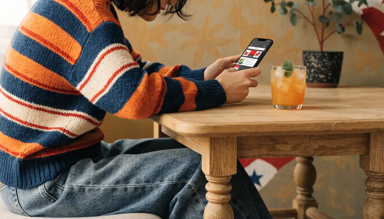 Young adult using phone for responsible gambling help