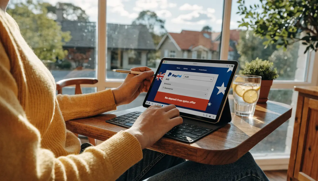 Tablet showing Australian casino no‑deposit bonus options