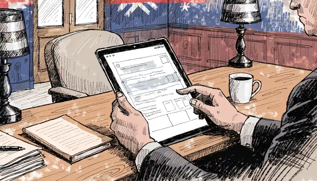 Regulator reviewing a casino license on a tablet in an Australian office