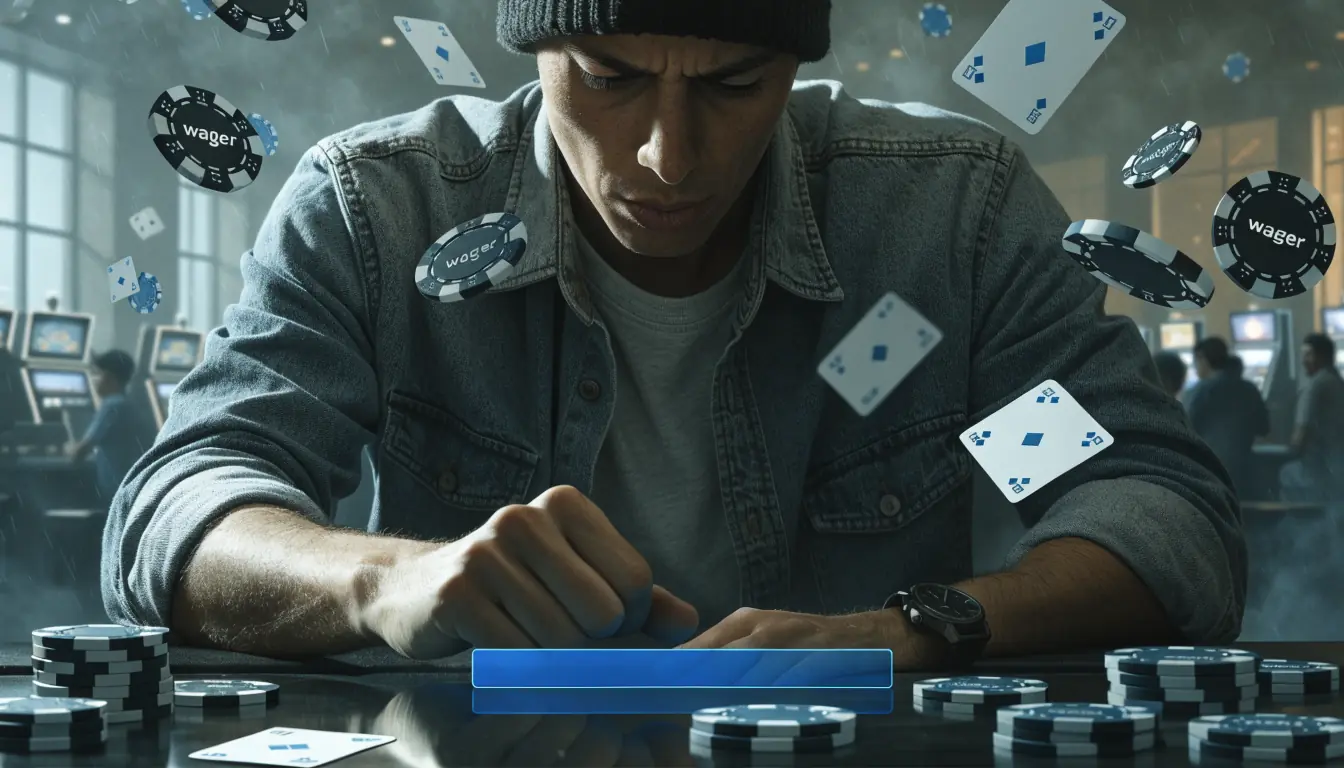 Gambler meeting wagering requirements with cards and chips