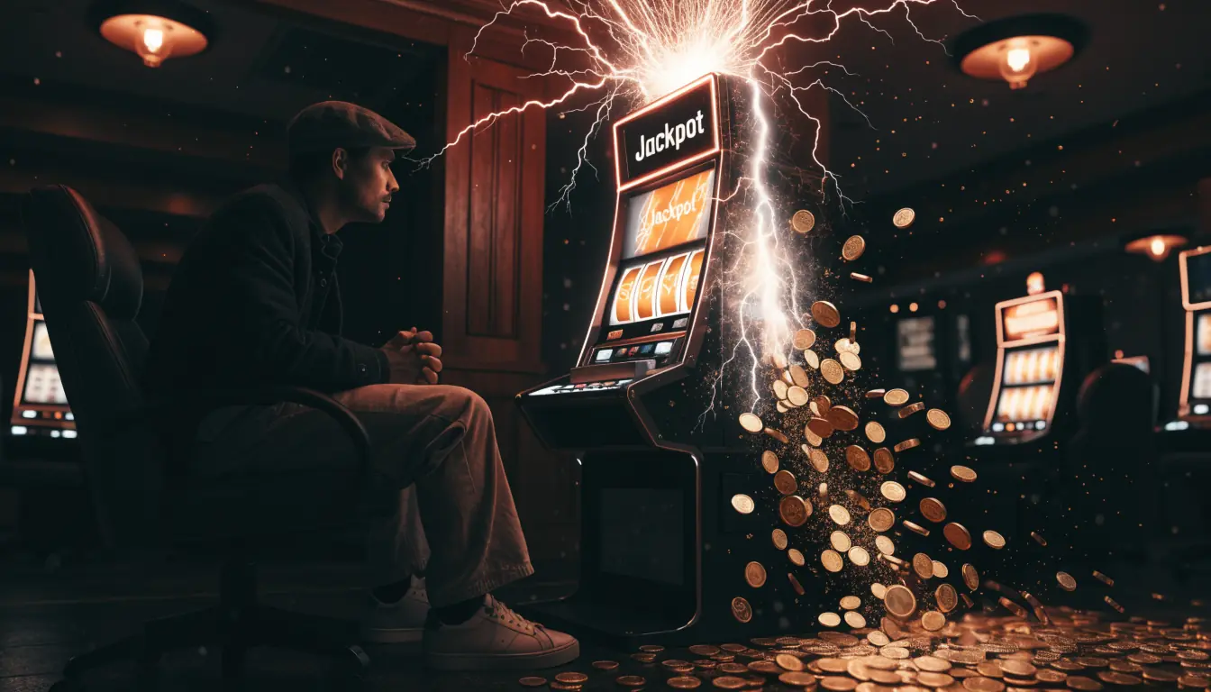 High‑volatility slot machine with glowing sparks and coins