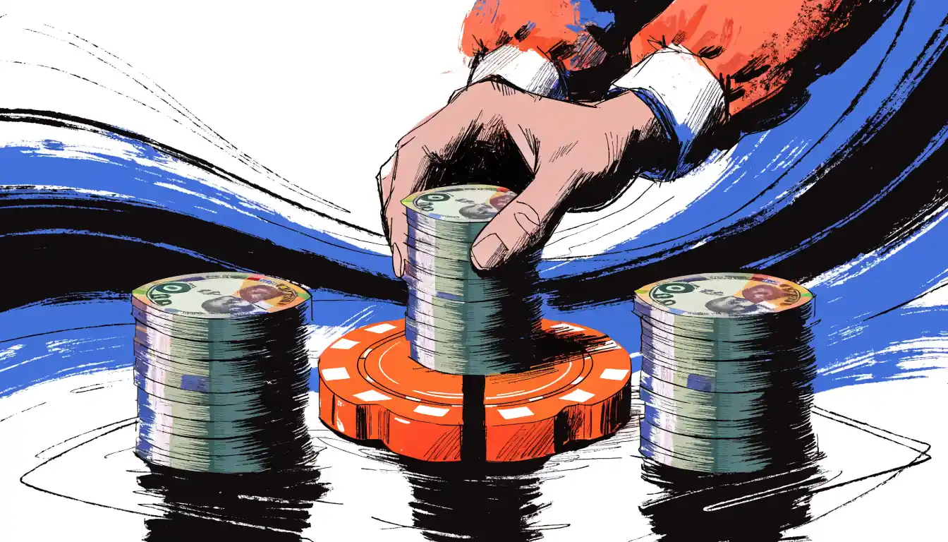 Hand adds cash to chip that splits, showing deposit match