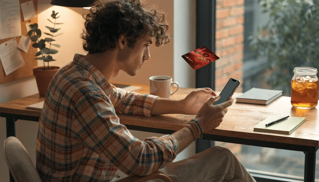 Man entering a casino promo code on his phone at home