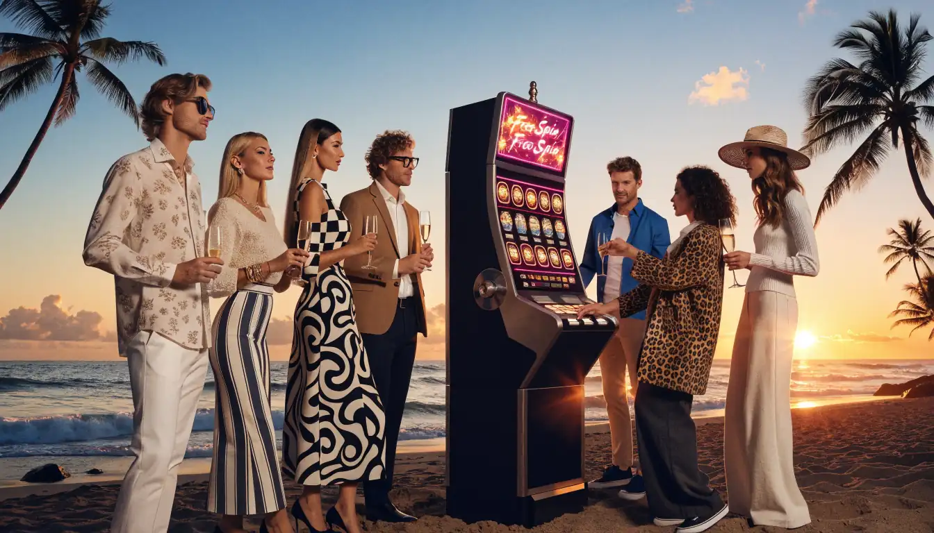 VIP guests celebrating free spins at an Australian casino slot machine
