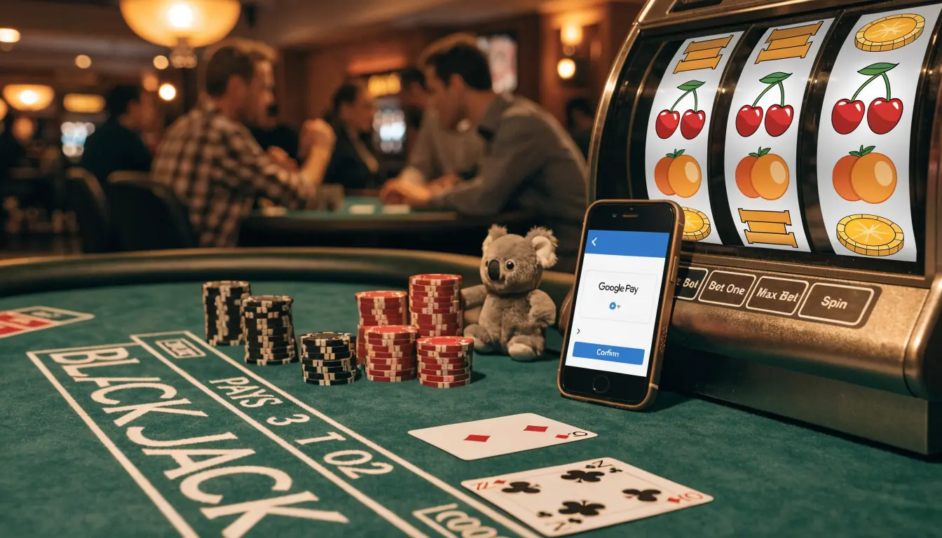 Casino table with smartphone showing Google Pay confirmation