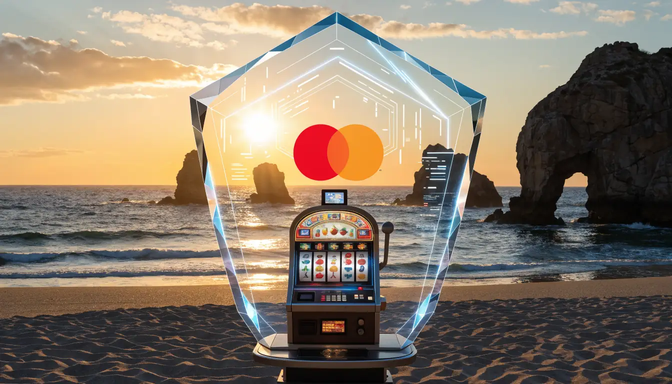 Shield and encryption visual over casino slot machine
