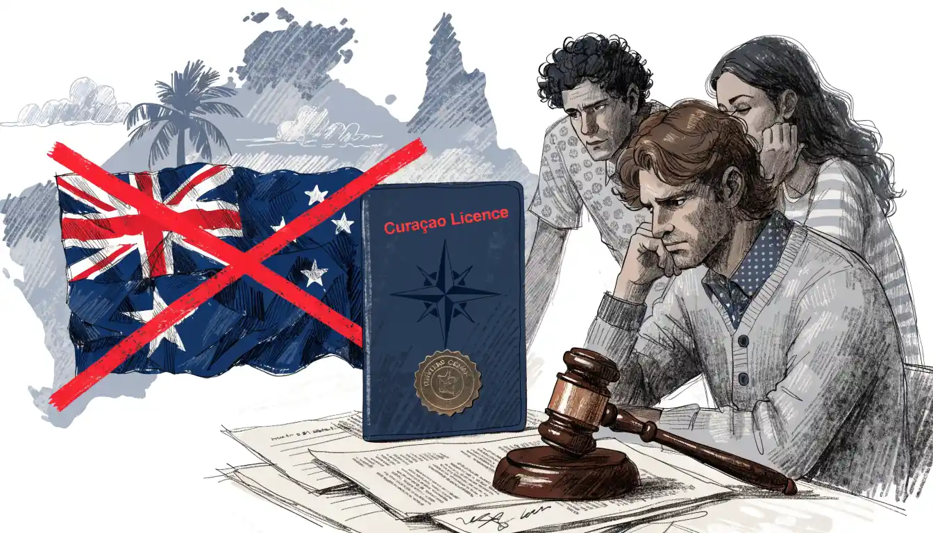 Australian flag crossed out beside Curaçao licence documents