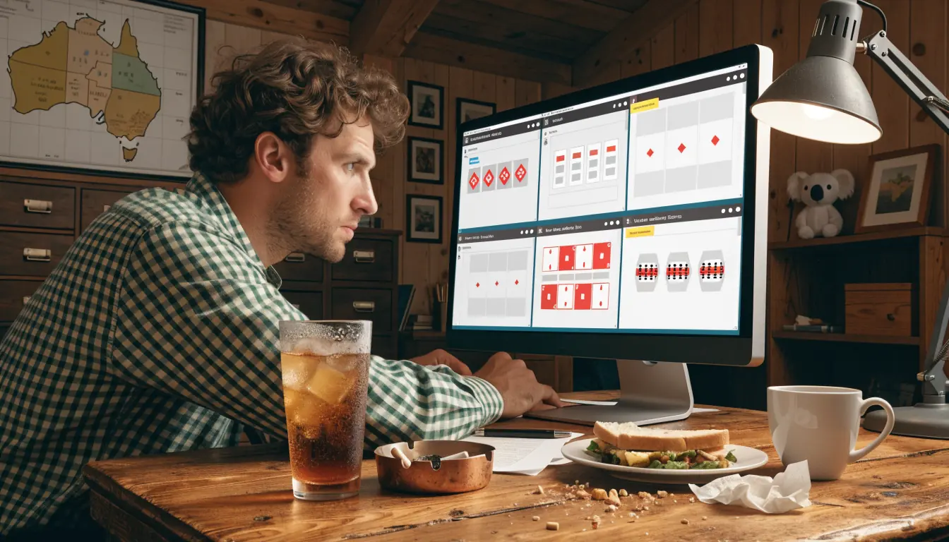 Australian gambler reviewing casino options on a computer