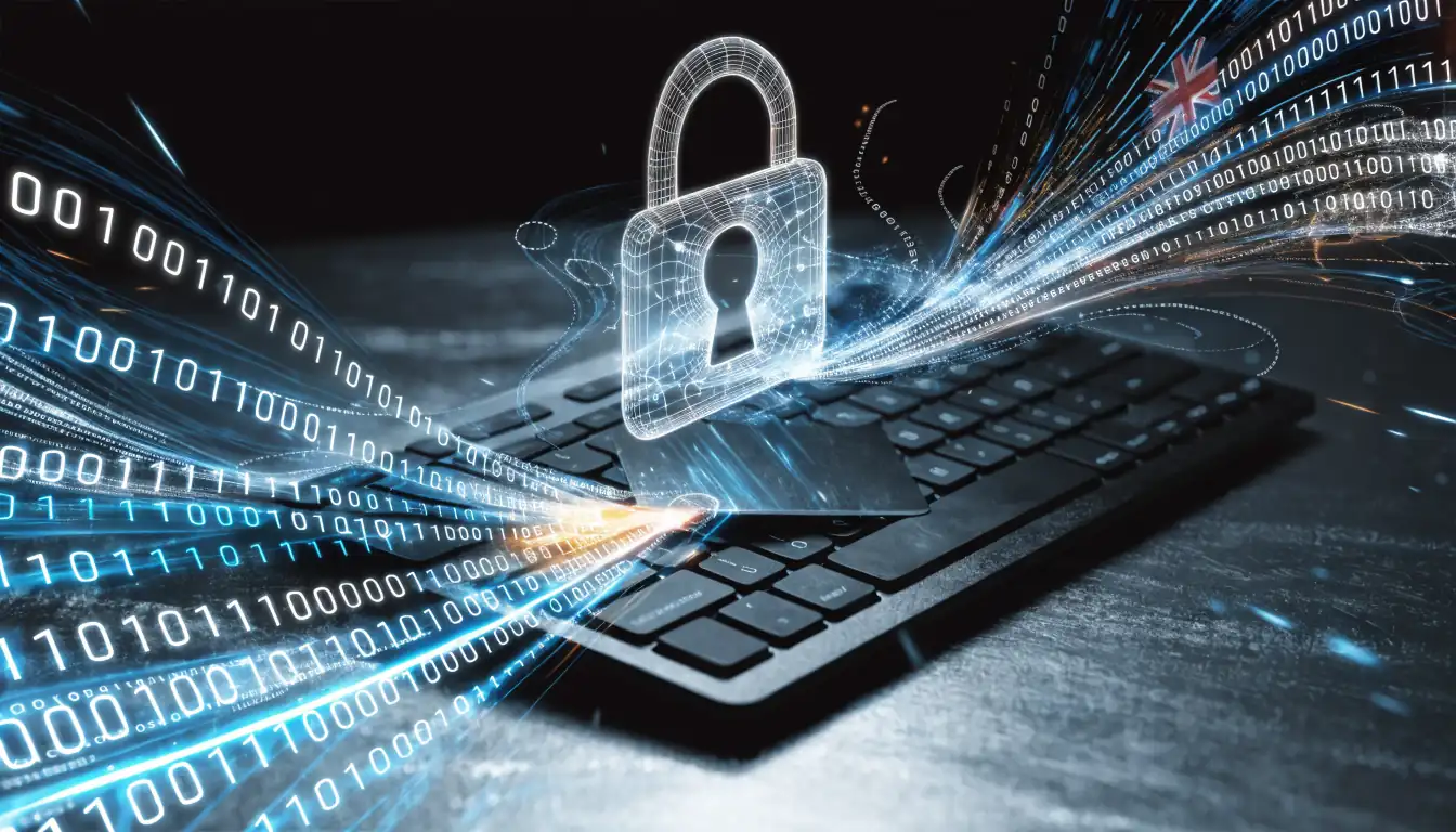Encrypted card entry with glowing binary code