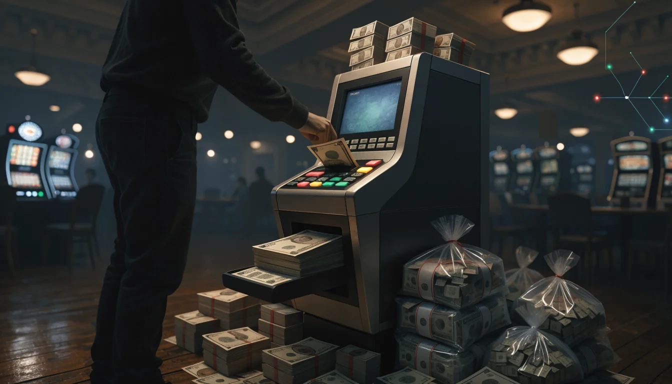 Australian pokies machine with cash being inserted and dispensed