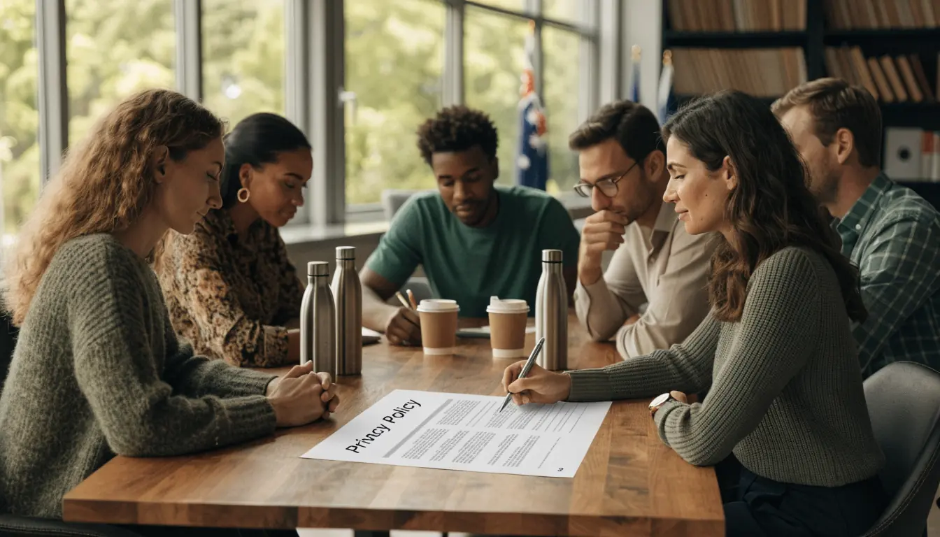 Australian office crew reviewing privacy policy document