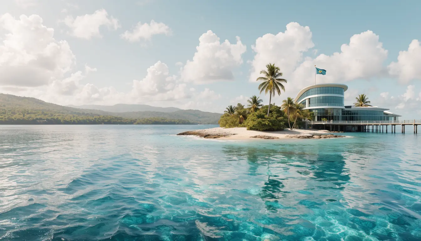 Tropical island casino under offshore flag