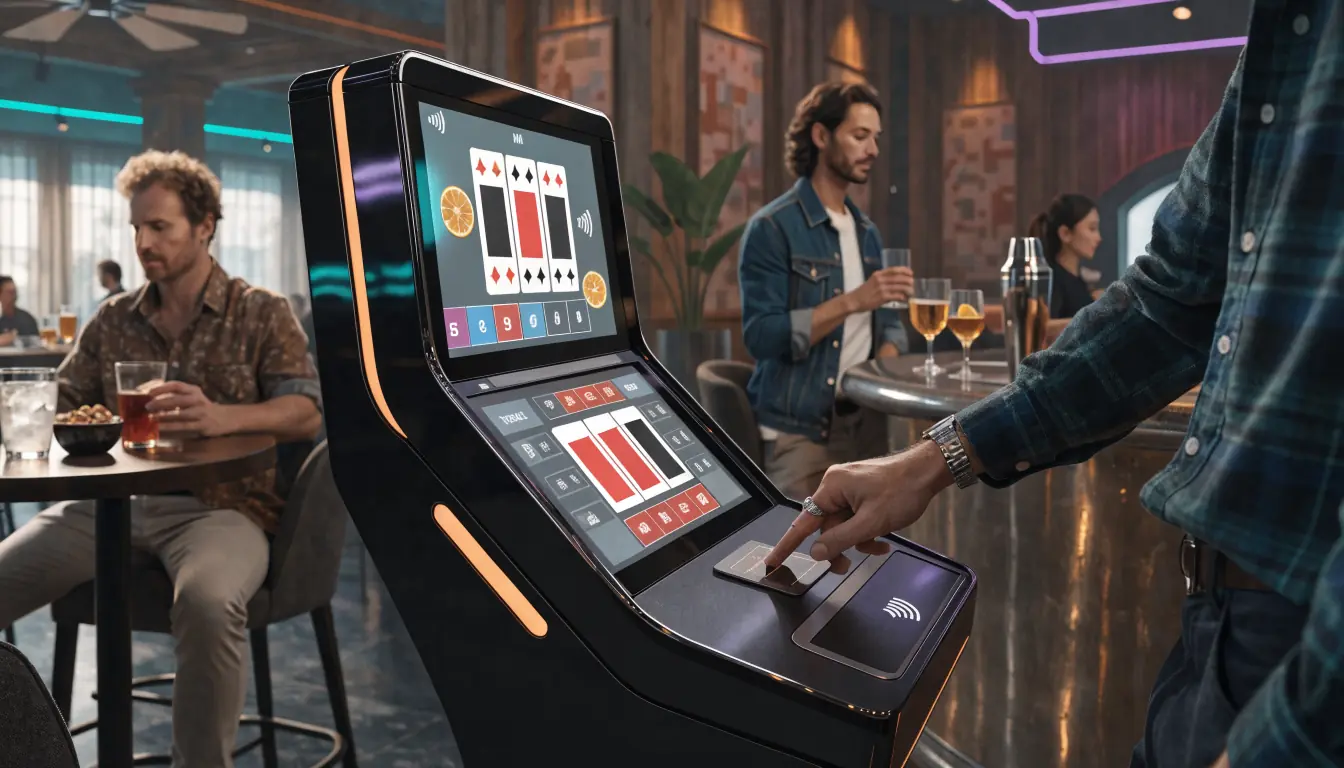 Cashless poker machine with touch screen in Australian casino lounge